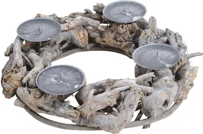 Produktbild von Treib-Holz Adventskranz rund mit Kerzen-Stecker natur Ø ca. 30 cm