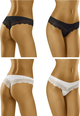 Produktbild von Wolbar Damen y Shorts-Strings Spitze Miederslip Slips mit tiefer Hüftlinie WB409, schwarz, XL