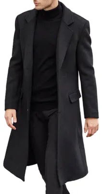 Zdjęcie produktu dla Czarne, męskie płaszcze trencz z kołnierzem i krojem slim fit
