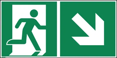 Produktbild von Hinweisschild Rettungsweg rechts abwärts ISO 7010 300x150mm PVC