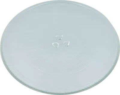 A clear, top-down view of a round glass turntable plate for a microwave.