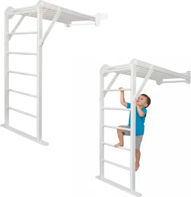 Image de Espalier pour enfants, structure d'escalade d'intérieur, échelle de gymnastique en bois, modèle Mini 2, blanc