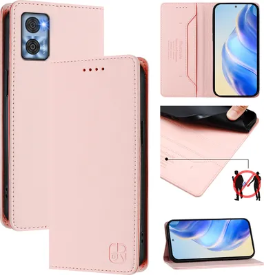 Produktbild von Lederhülle für Motorola Moto E22/Moto E22i Hülle Flip Brieftasche Kartenfächern Ständer Schutzhülle Pink