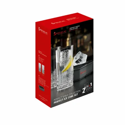 Produktbild von Spiegelau Perfect Ice Cube Set: 2 Longdrinkgläser + 1 Maxi Eiswürfelform