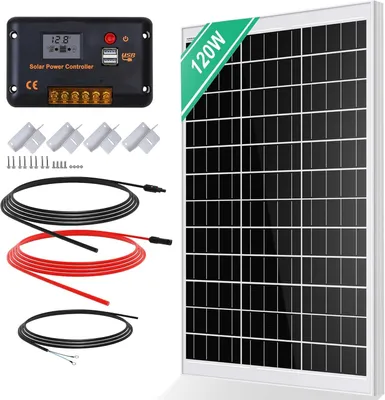Obrázok produktu pre Solárne panely s pripojením – nabíjačka solárneho panelu – solárny panel – 120 W – vrátane 12V solárneho panelu