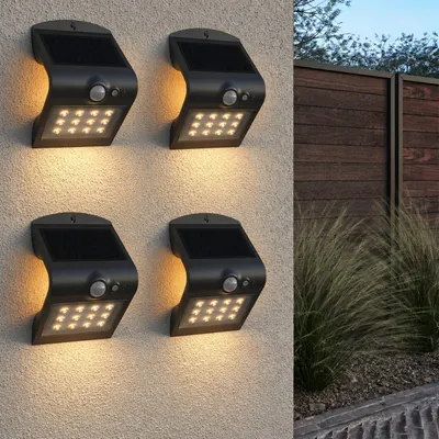 Produktbild von HOFTRONIC Solar-Wandleuchte 1,5W 3000K IP65 Schwarz 4er Set