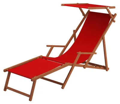 Produktbild von Liegestuhl rot Fußteil Sonnendach Kissen Tisch Gartenliege Holz Sonnenliege Buche 10-308FSTKD