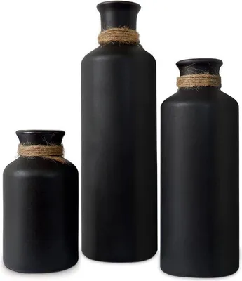Productafbeelding van Famanu Decoratieve Vazen Set - 3 zwarte keramische vazen voor tafeldecoratie