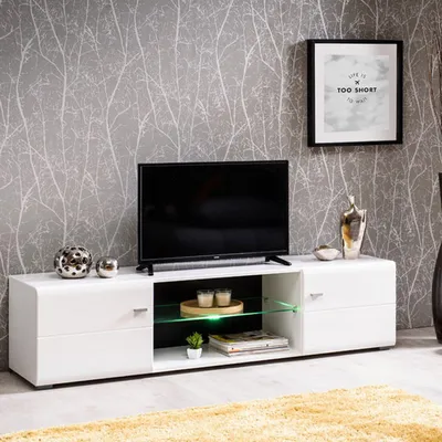 Image de Furci - Meuble TV, 170x42x42h cm Blanc, une étagère