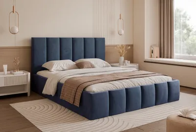 Produktbild von Besilio Möbel - Polsterbett 200x200 Tamara Slim - Modern Bett mit Lattenrost & Bettkasten - Samtstoff - Marineblau & Velluto 25