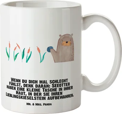 Produktbild von Mr. & Mrs. Panda Teebecher Otter Stein - Weiß - Geschenk, Pflanzen, XL Tasse, steingut, Fun Facts, Kaffeepott, weisse, Seeotter, Haferl, Große Teetasse, Witzige Fakten