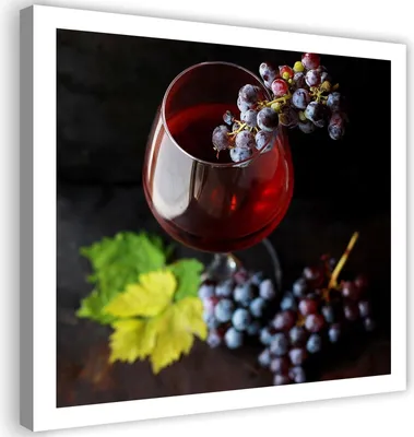 Produktbild von Leinwandbild rotwein und weintrauben 60x60 cm Feeby rot wandbild bereit zum aufhängen