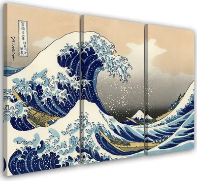 Produktbild von Triptychon auf leinwand gemälde - blau 120x80 cm Feeby blau wandbild bereit zum aufhängen