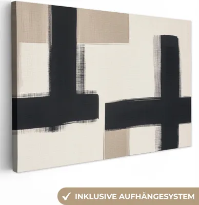 Produktbild von Leinwand Bilder 30x20 cm - Japandi - Abstrakt - Schwarz - Beige, Bild Modern, Wanddeko, Gemälde