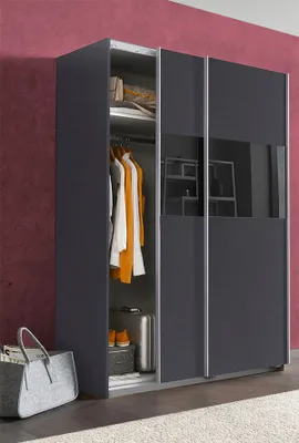 Produktbild von Schwebetürenschrank Kleiderschrank Bramfeld graphit schwarzglas 135cm