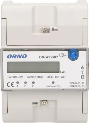 A close-up studio shot of a white electricity meter.