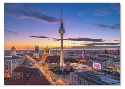 Produktbild von POSTER - 29x21 cm (A4) - Karo - Die Stadt am Abend in den atemberaubenden Farben des Sonnenuntergangs. -  Wandbild für Wohnzimmer Schlafzimmer & Flur, Modernes Poster Wanddeko, Ungerahmt