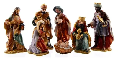 Produktbild von Handbemalte Krippenfiguren Set 7-teilig für Weihnachten