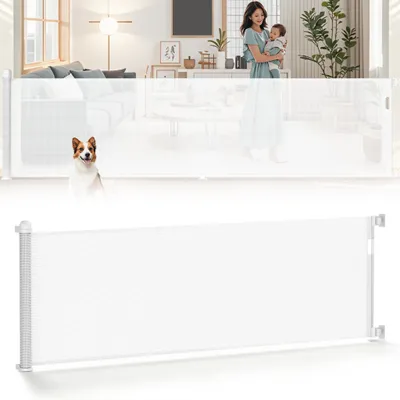 Obrázek produktu pro XINZI, výsuvná bezpečnostní zábrana pro schody, až do 300 cm, bílá, PVC, s dvojitým zámkem a ovládáním jednou rukou, pro děti a domácí zvířata