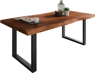 Produktbild von Esstisch Baumkante massiv Akazie Nussbaum 160 x 85 U-Gestell schwarz ATLAS