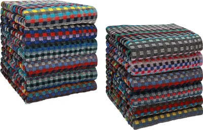 Produktbild von Betz 12 Stück Arbeitshandtücher 50x90 cm Set Grubentuch  100% Baumwolle  KARO bunt