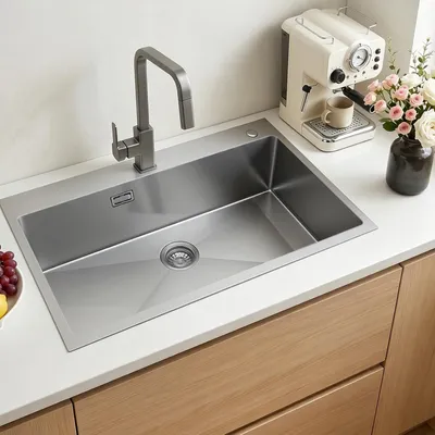 Produktbild von Einbauspüle mit Einzelbecken, 85 x 45 x 19 cm, Edelstahl-Küchenspüle im Landhausstil