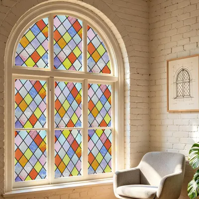 Image de Film décoratif pour fenêtre, motif carreaux colorés, dimensions 40 x 300 cm