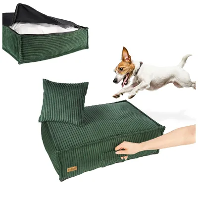 Produktbild von RAGI Hundebett 60x50 cm Hundematratze Hundekissen Hundesofa Tierbett Hundekorb Hundeliege Kuschelkissen Bezug abnehmbar Polstercord Grün
