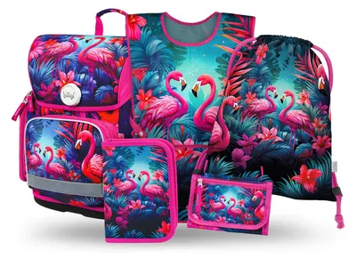 Produktbild von Baagl Schulranzen Mädchen Set 5 Teilig Grundschule Ranzen 19 l - Flamingo
