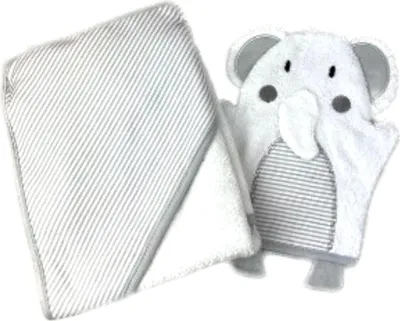 Kapuzen Badetuch & Waschhandschuh in weiße Elefant Form