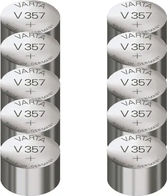 Produktbild von 10 x Varta Uhrenknopfzelle V 357 Einwegbatterie Knopfzelle Silber 1,5 V SR44