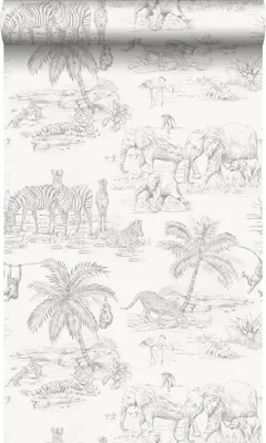 Obrázek produktu pro Origin Wallcoverings tapeta zvířata v džungli bílá a stříbrně šedá 53 cm x 10,05 m