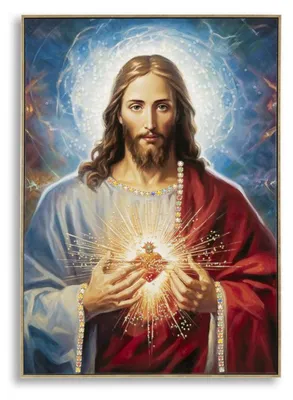 Immagine prodotto di Dipinto su tela Sacro Cuore di Gesu con cornice, 72x102 cm