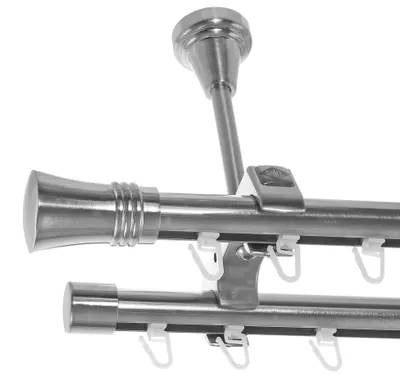 Produktbild von Innenlauf Gardinenstange Edelstahl Look, Durchmesser 20mm, Deckenträger D61II, 2-läufig, Länge 120, Endkappe E86