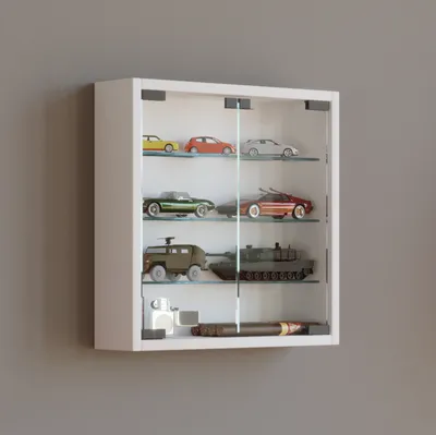 Produktbild von Mandosa S Vitrinenschrank an der Wand montierte 2 Glastüren weiß.
