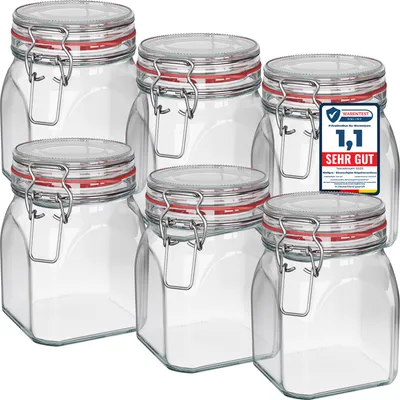 Produktbild von WELLGRO Einmachgläser mit Bügelverschluss eckig 900ml - Gläser