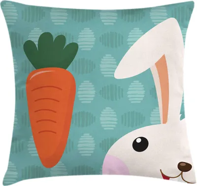 Produktbild von ABAKUHAUS Hase Kissenbezug, Childish Cartoon mit Halb Gesicht eines Lustiges Kaninchen und Huge Karotte Drucken, 40 x 40 cm, Pale Teal und Mehrfarbig