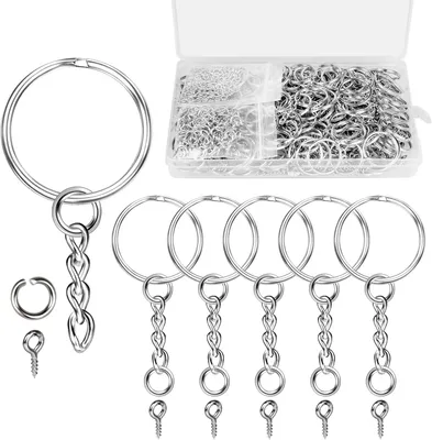 Imagen del producto de Juego de 450 anillas para llaveros, de 25 mm, con cadena y ojales para tornillos, ideales para llaveros y manualidades
