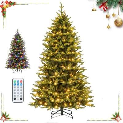 Produktbild von 210 cm Künstlicher Weihnachtsbaum mit Beleuchtung, Tannenbaum mit Fernbedienung, 470 LEDs, 11 Modi, 4-stufiger Helligkeit, 1646 Zweigspitzen