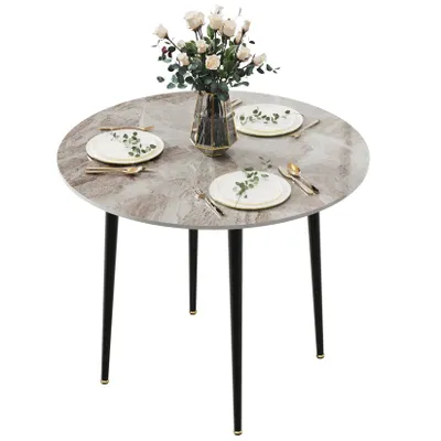 Image de Table à manger ronde FATIVO 80 x 80 cm : table de cuisine aspect marbre pour 2 à 4 personnes, pieds métalliques antidérapants, design moderne, gris clair