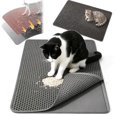 Produktbild von Juksun Katzenstreumatte 90x60cm schwarz wasserdicht rutschfest leicht zu reinigen für Katzentoilette