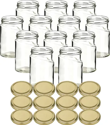 Immagine prodotto di set di 12 vasetti da conserva 314 ml Skew con tappo a vite color oro BS - Vasetti vuoti con tappo a vite per marmellata, miele, spezie