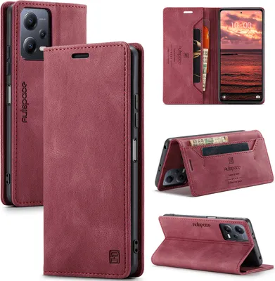 Produktbild von Redmi Note 12 Hülle, Retro Kunstledertasche Stand Schutzhülle für Xiaomi Redmi Note 12 5G Rot