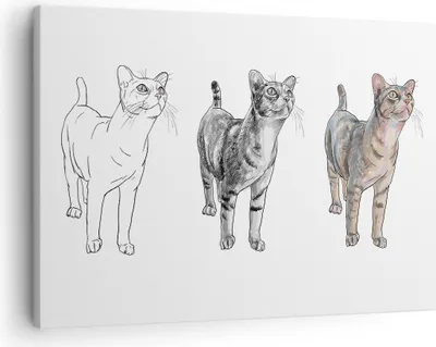 Produktbild von Bild auf Leinwand - Leinwandbild - Katzen Tiere Kinder Illustration - 70x50cm - Wand Bild - Wanddeko - Leinwanddruck - Bilder - Kunstdruck - Wanddekoration - Leinwand bilder - Wandkunst - AA70x50-3211