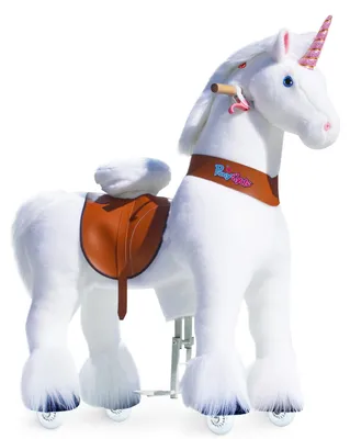 Produktbild von PonyCycle Klassisch Modell U Weißes Einhorn Reitspielzeug für Kinder – Plüsch-Reittier auf Rädern, mit Bremse & Klang, 108 cm Höhe, Größe 5 (7+ Jahre), max. 80 kg, Sitzhöhe 73 cm
