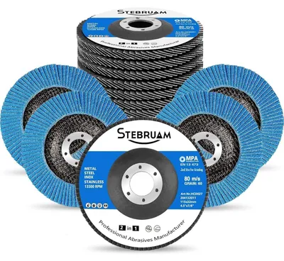 Image de Disques abrasifs de 115 mm, grain 60, pour métal, bois et plastique, 12 pièces, couleur bleue