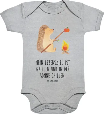 Produktbild von Mr. & Mrs. Panda Babybody Igel Grillen 1. - 3. Monat - Heather Grey - Geschenk, Spruch, kurzarm strampler, Ziele, Kurzarmbody, Baby, babykleidung body, Arbeitslos