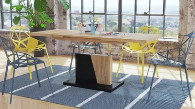 Produktbild von Grand Noir Couchtisch ausziehbar höhenverstellbar 120-180cm in Eiche Gold - Schwarz matt modern vielseitig Wohnzimmertisch Esstisch Beistelltisch Sofatisch platzsparend hochwertig Wohnzimmer