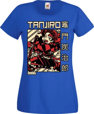 Zdjęcie produktu dla Koszulka Damska Anime Manga Demon Anime Slayer Tanjiro Kamado 03, Lady XS / Niebieski
