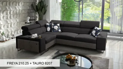 Produktbild von Ecksofa L-Form Eckcouch MELODIE II mit Schlaffunktion SCHWARZ FREYA 210.25 + TAURO 8207
